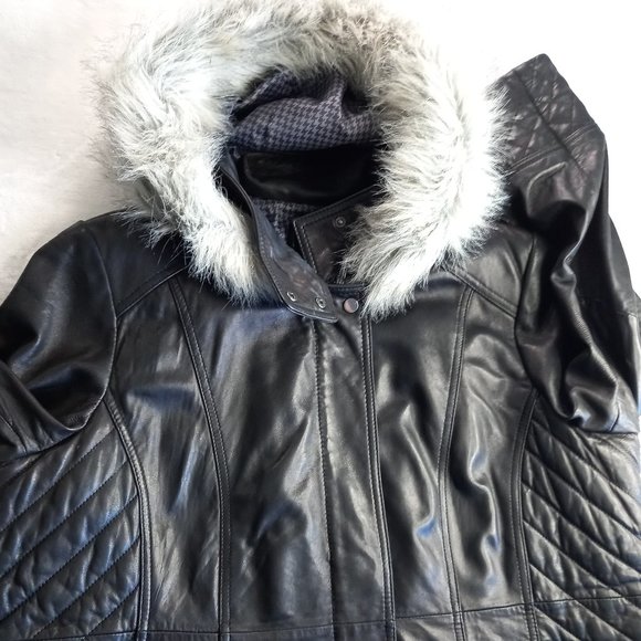 Wilsons Dark Brown Leather Hooded Winter Jacket Coat (3X) - Picture 7 of 14